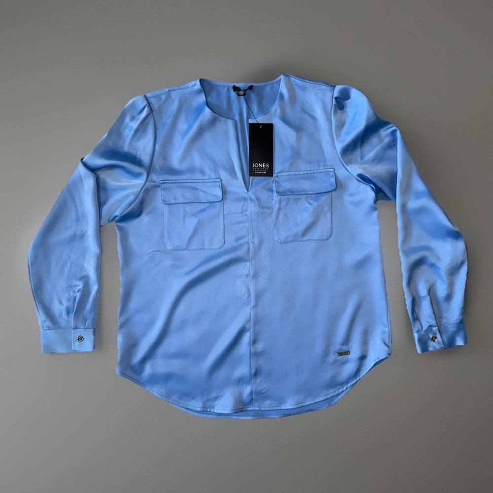NWT Jones New York Long Sleeve Blouse‎ Blue Horizon Womens Size Medium